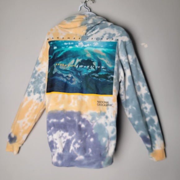 National Geographic Tie Dye Hoodie Sweatshirt Exuma Cays Bahamas Size Small - Picture 4 of 10